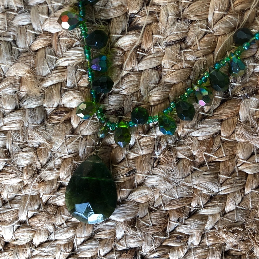 Green gorgeous rhinestone beaded boho necklace